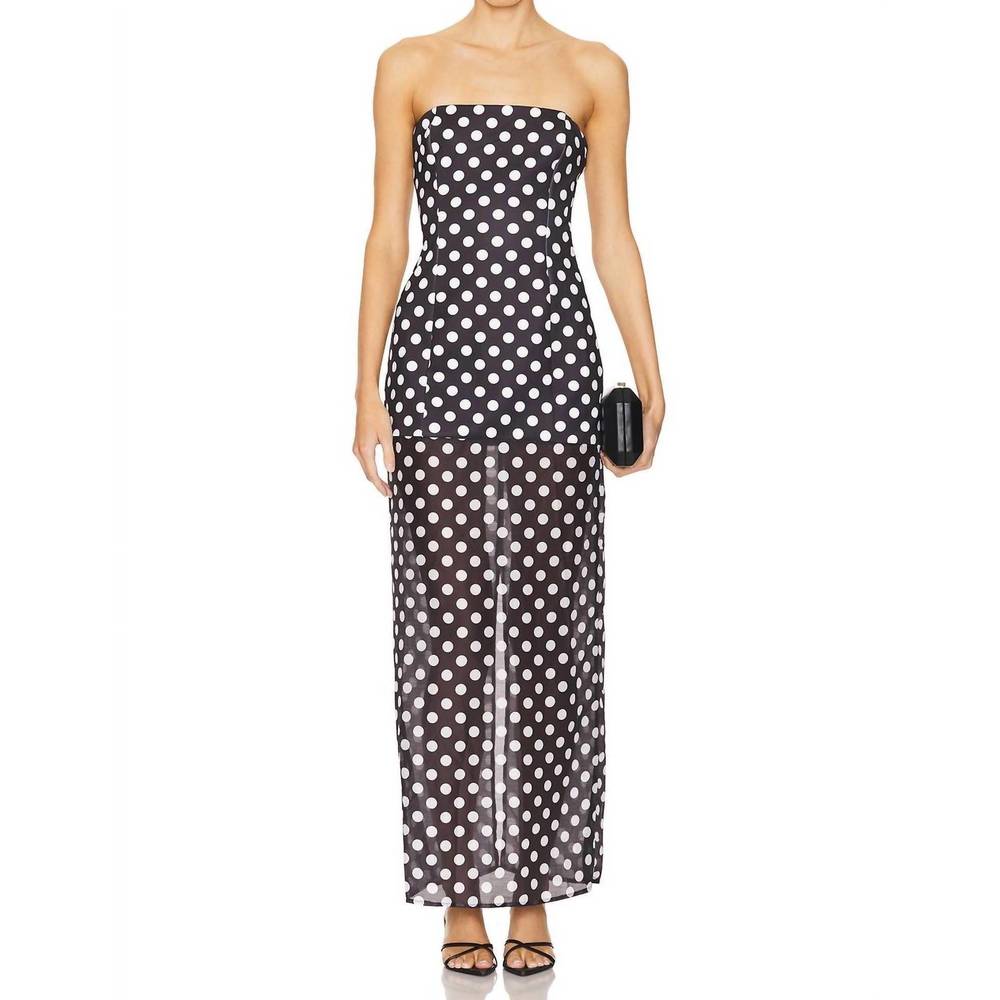 NEW SNDYS. chloe polkadot maxi dress in black/white